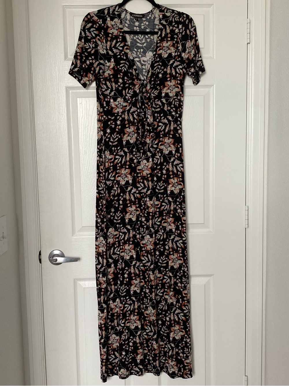 Express Black Floral Maxi Dress with Pink & Cream Accents